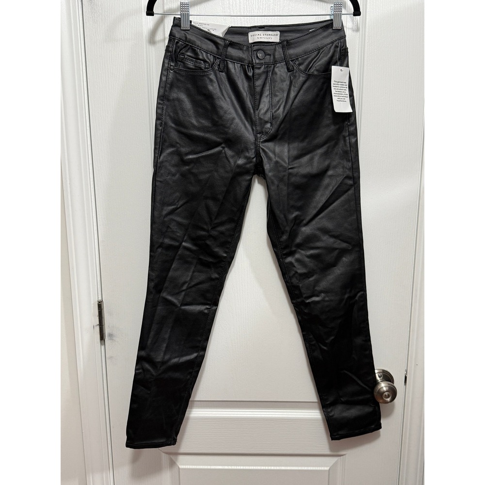 Social Standard by Sanctuary Womens Black Coated Mid-Rise Ankle Skinny Pants‎ 4